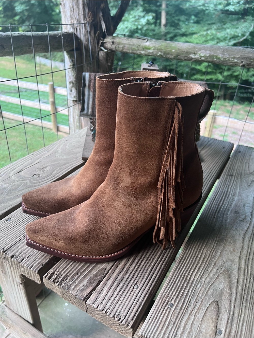 Tecovas Georgia Toffee 7.5 Suede Fringe Ankle Booties